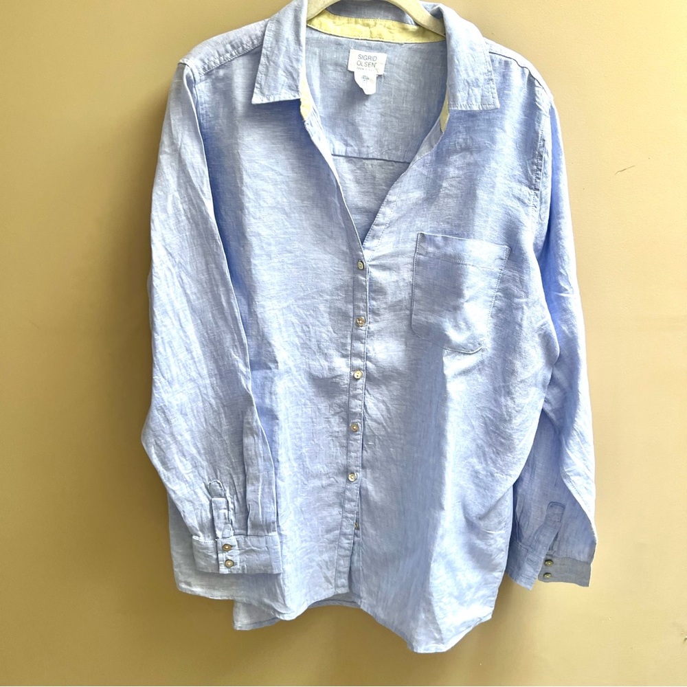 Sigrid Olsen blue Linen Button-Up Shirt - Relaxed Fit size L - Picture 1 of 4